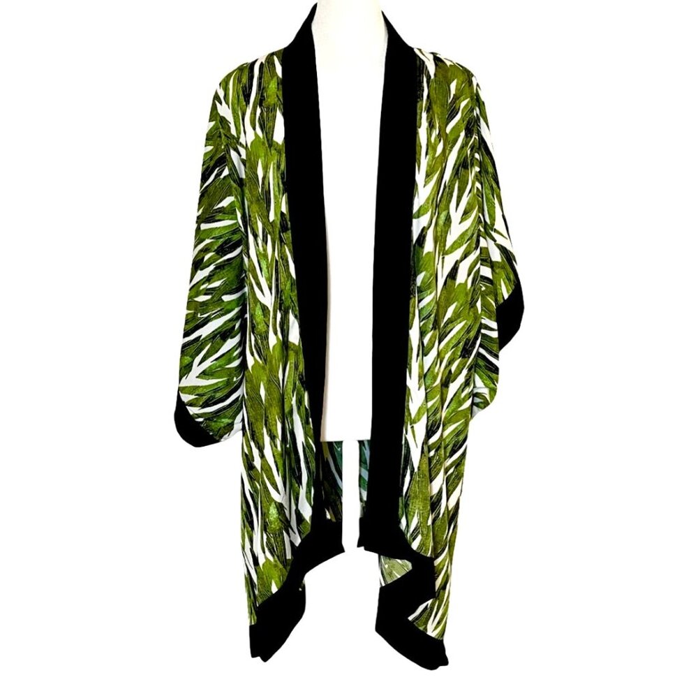 Very Vollbracht Boho Bamboo Leaved Light-Weight Wearable Art Kimono Size 1X